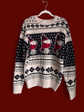 Peanuts Fair Isle Crewneck Sweater in Cream, Black & Red